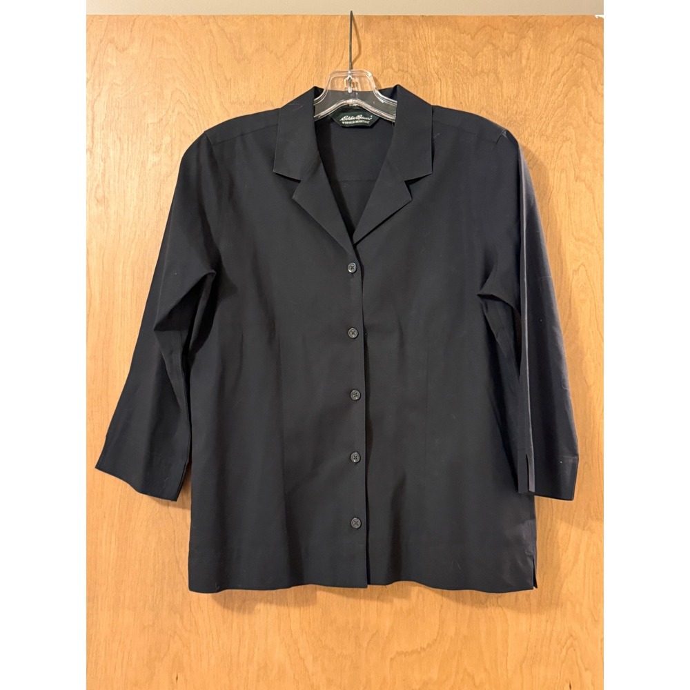Eddie Bauer Black Button Up Blouse Women's S Wrinkle Resistant  3/4‎ Sleeve